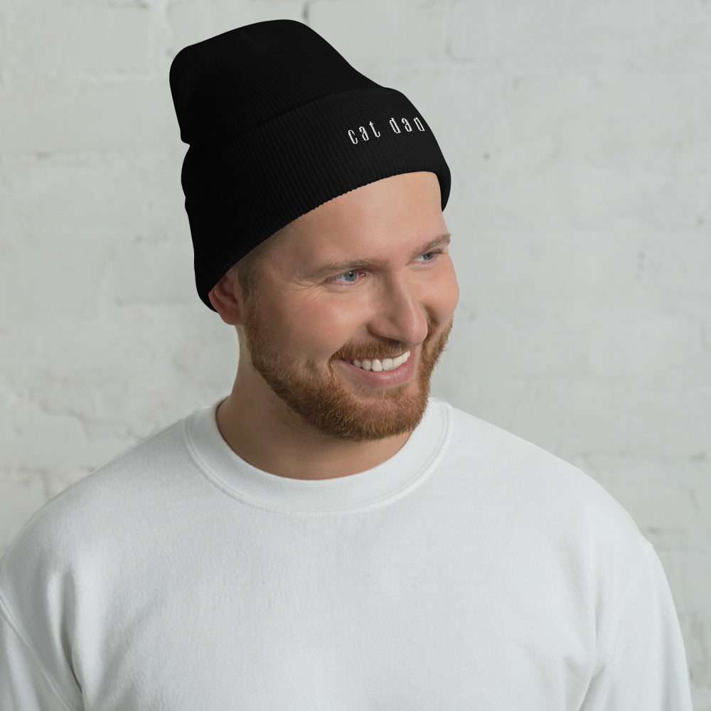 Cat Dad Cuffed Beanie- Black