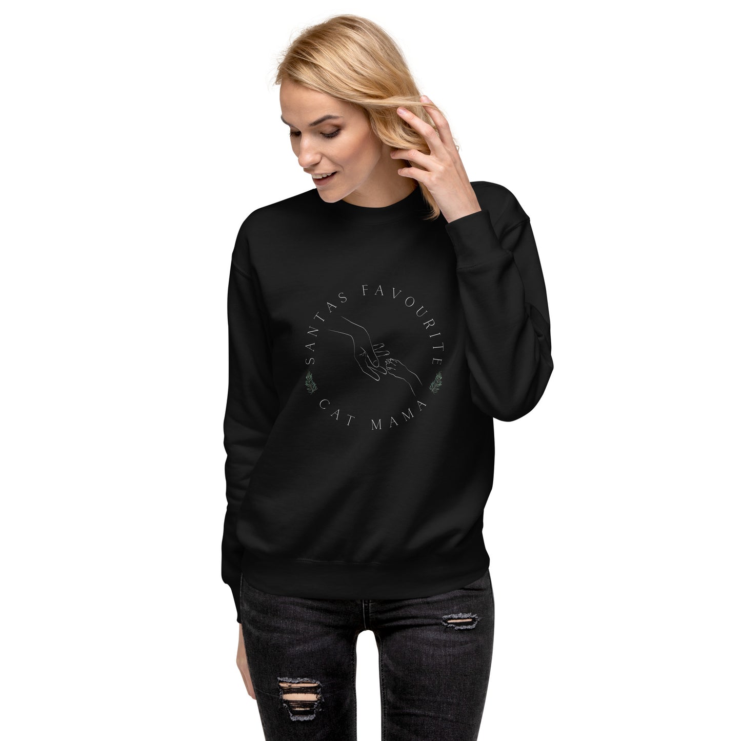 Santas Favourite Cat Mama Unisex Sweatshirt- Black