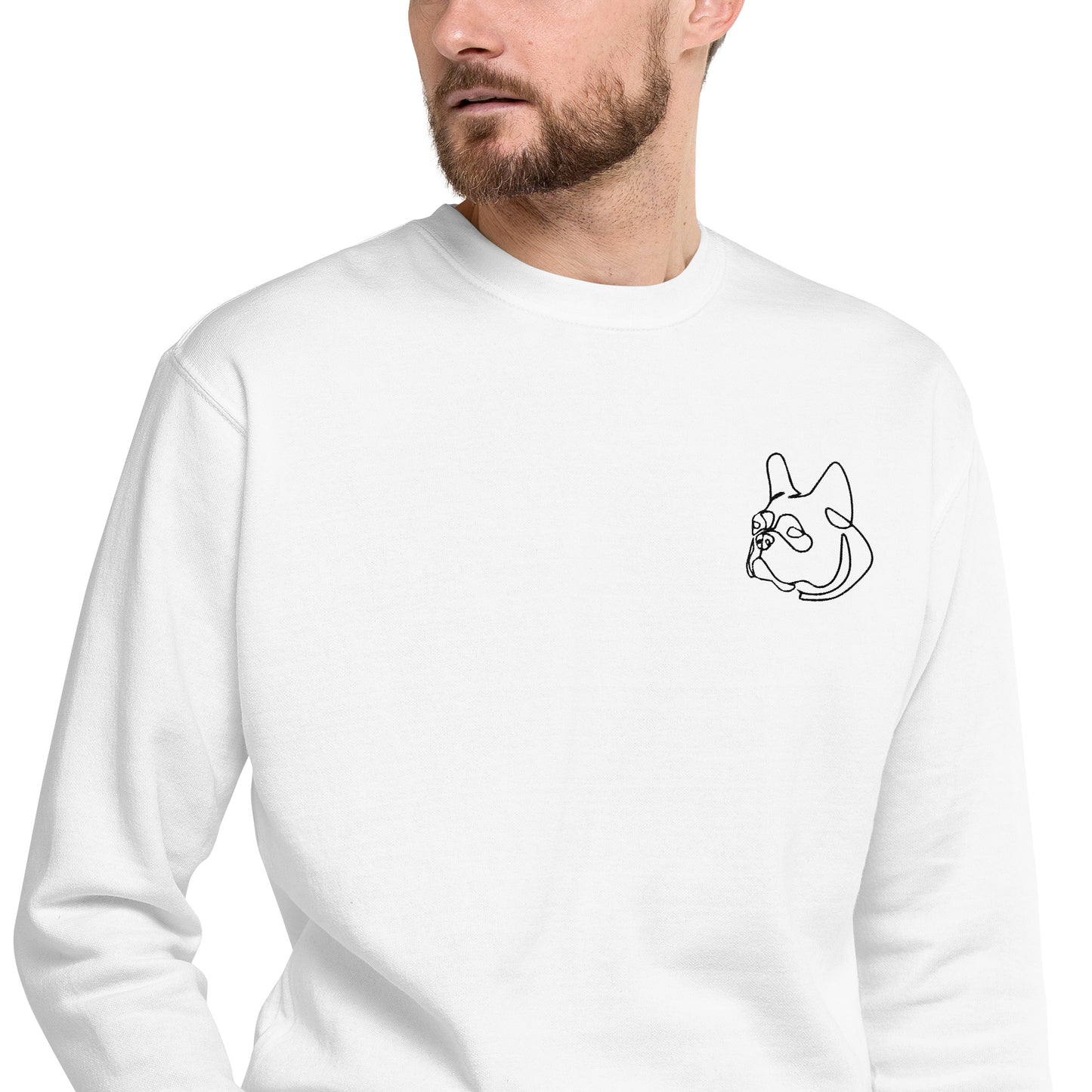 French Bull Dog Embroidered Unisex Sweatshirt White