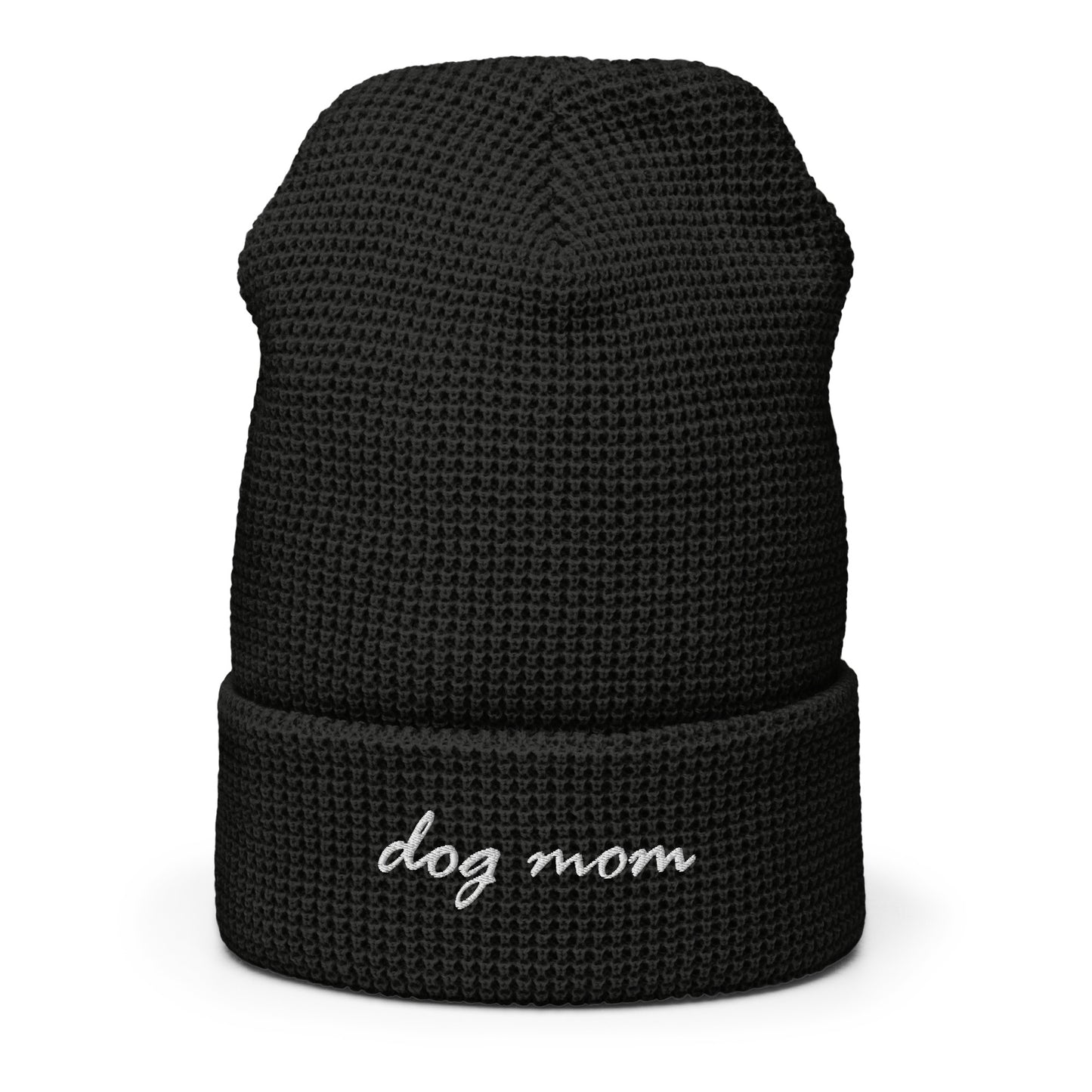 Dog Mom Waffle Beanie Black
