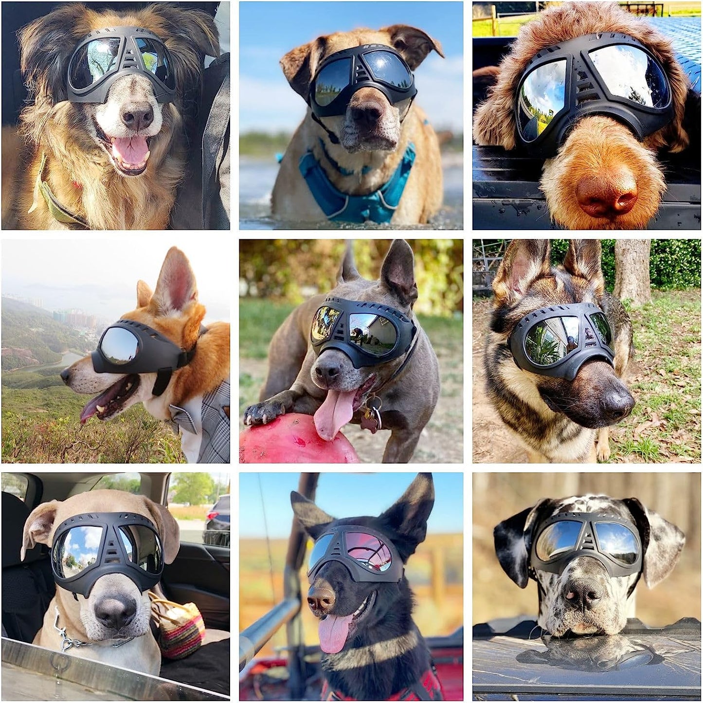 Namsan Anti-UV Medium-Large Breed Windproof Anti-Dust Antifog Soft Pet Glasses for Long Snout Dogs - Black