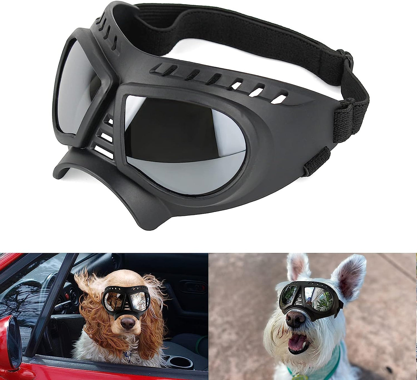 Namsan Sunglasses Small-Medium UV Doggy Windproof Snowproof Soft Frame Glasses for Long Snout Dogs, Silver Lens