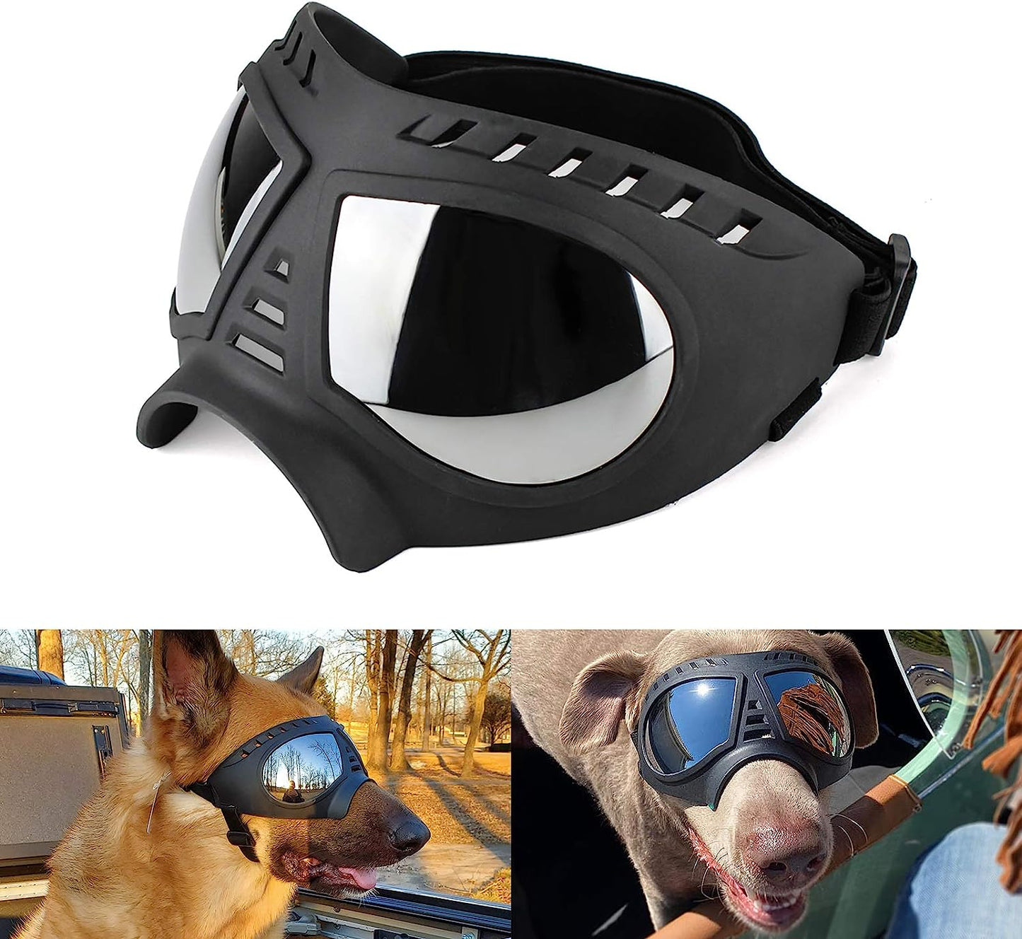 Namsan Anti-UV Medium-Large Breed Windproof Anti-Dust Antifog Soft Pet Glasses for Long Snout Dogs - Black