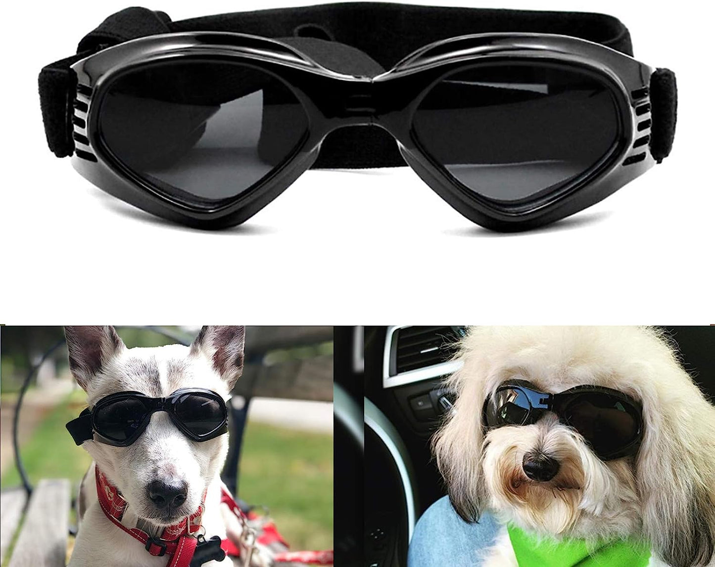 Dog Goggles for Medium Dogs UV Protection Windproof Snowproof Foldable, Black