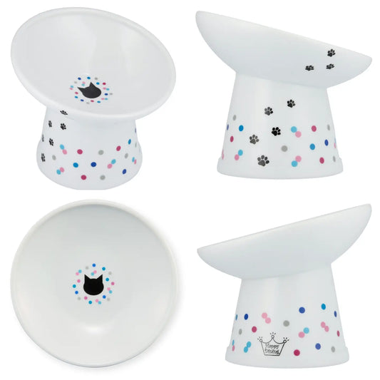 Tilted Stress Free Raised Cat Food Bowl Polka Dots