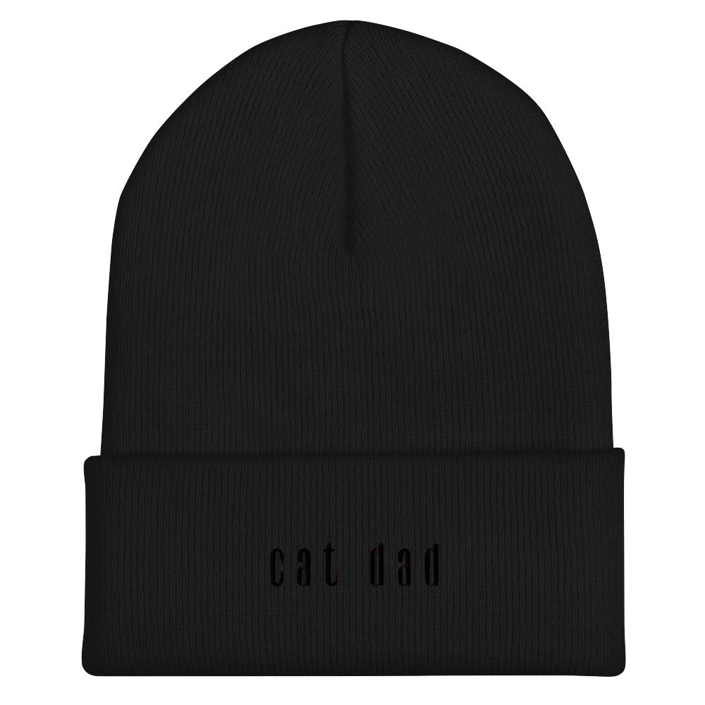 Cat Dad Cuffed Beanie- Black on Black