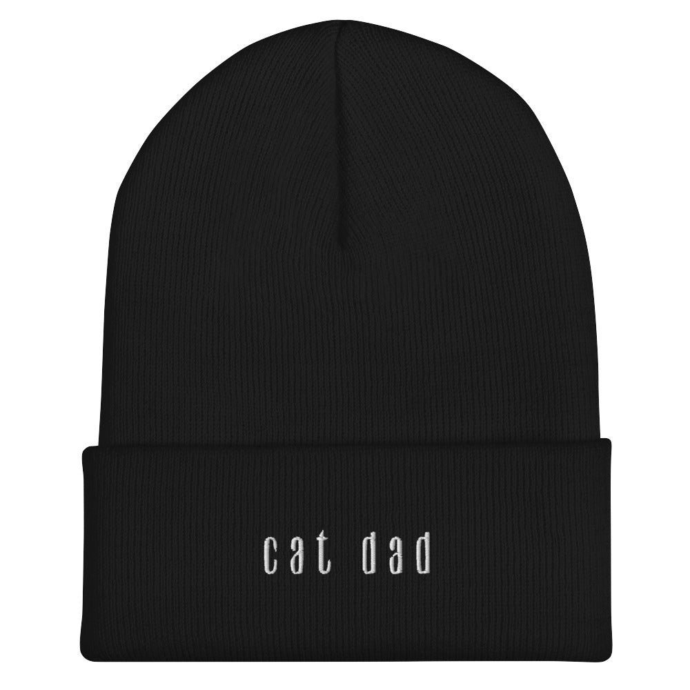 Cat Dad Cuffed Beanie- Black