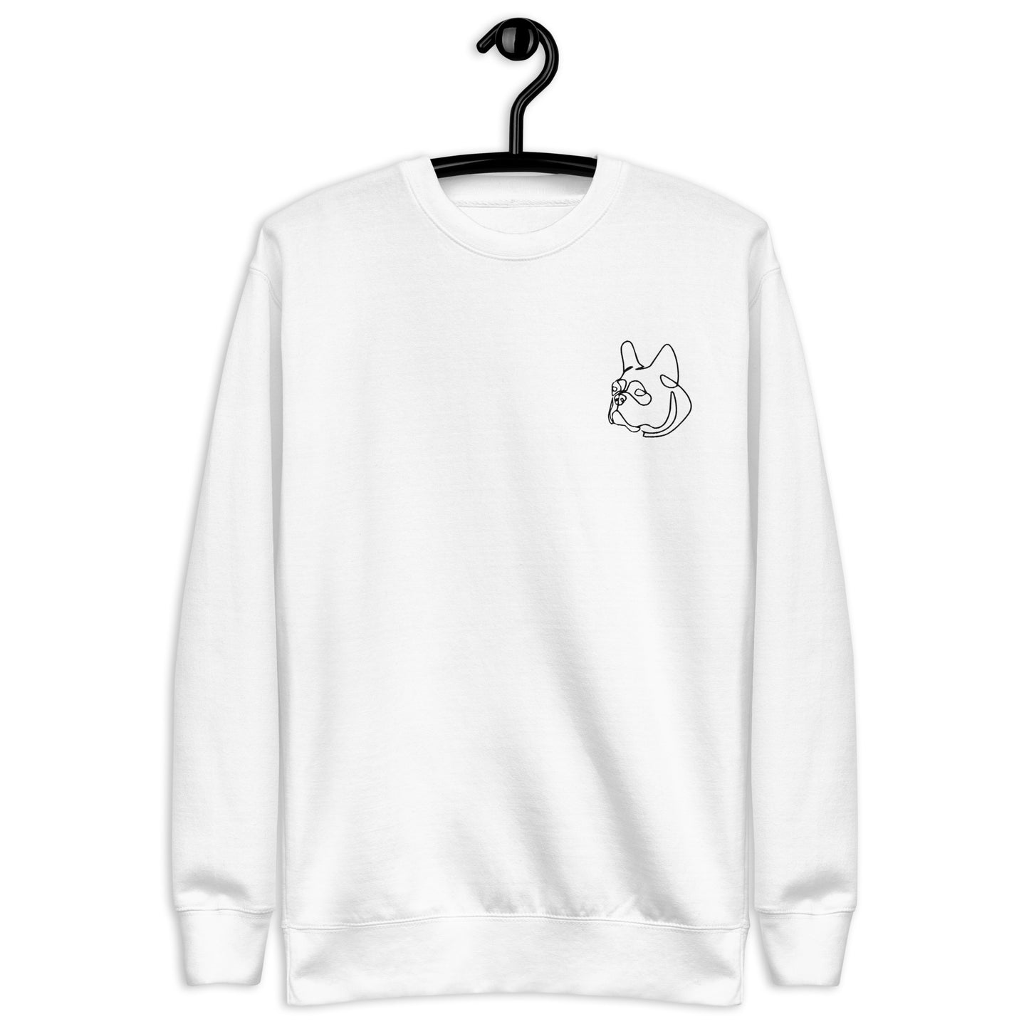 French Bull Dog Embroidered Unisex Sweatshirt White