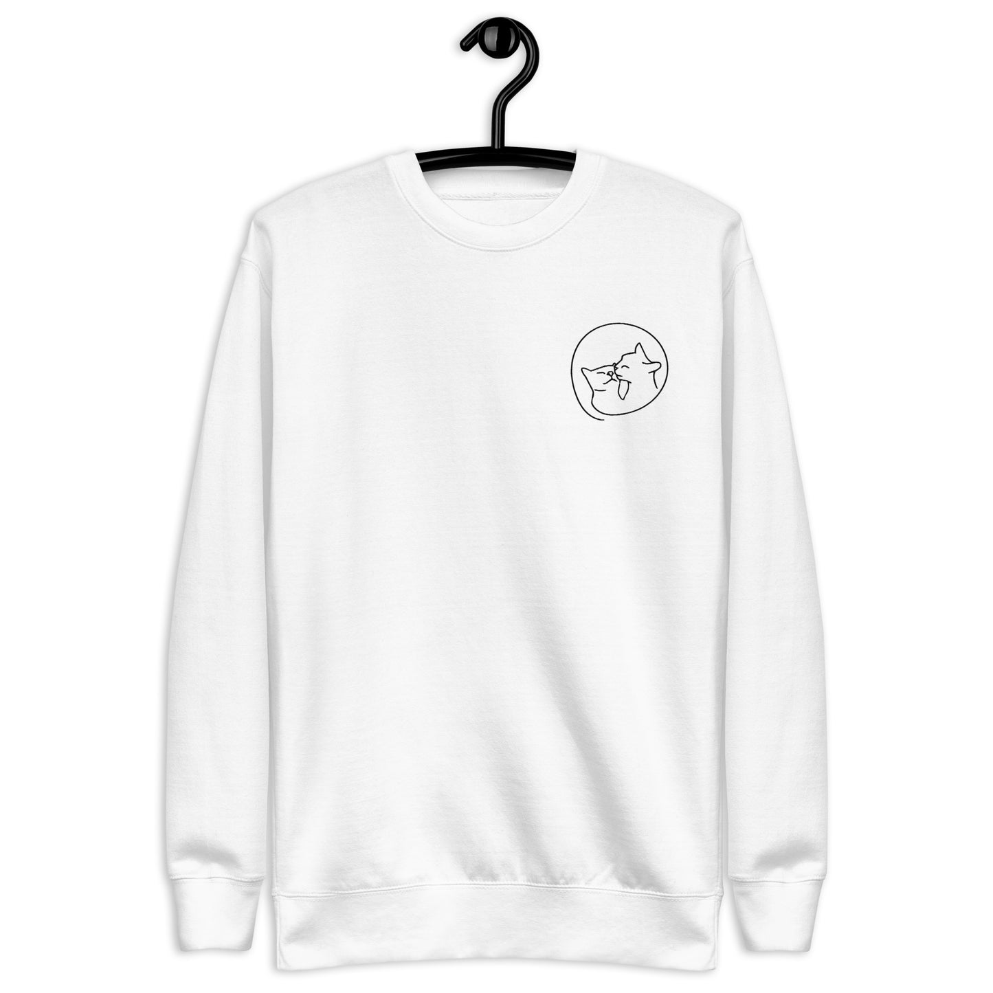 Kissing Kitties Embroidered Unisex Sweatshirt White