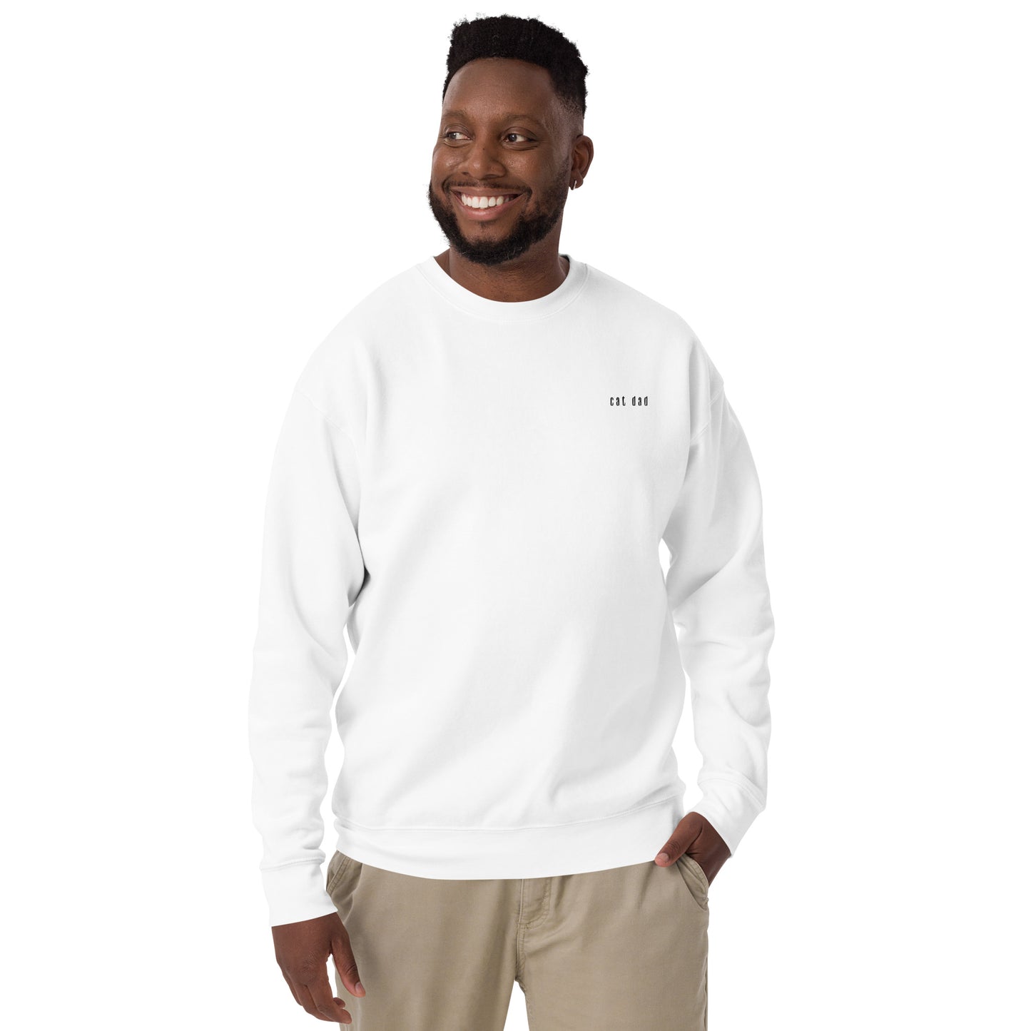 Cat Dad Logo Embroidered Unisex Sweatshirt White
