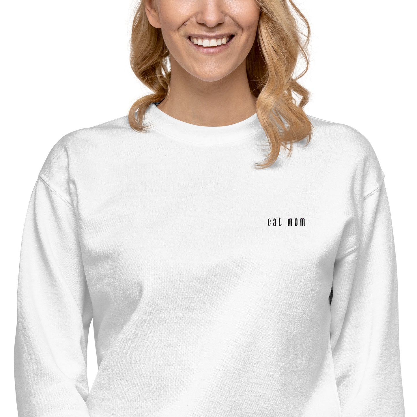 Cat Mom Logo Embroidered Unisex Sweatshirt White