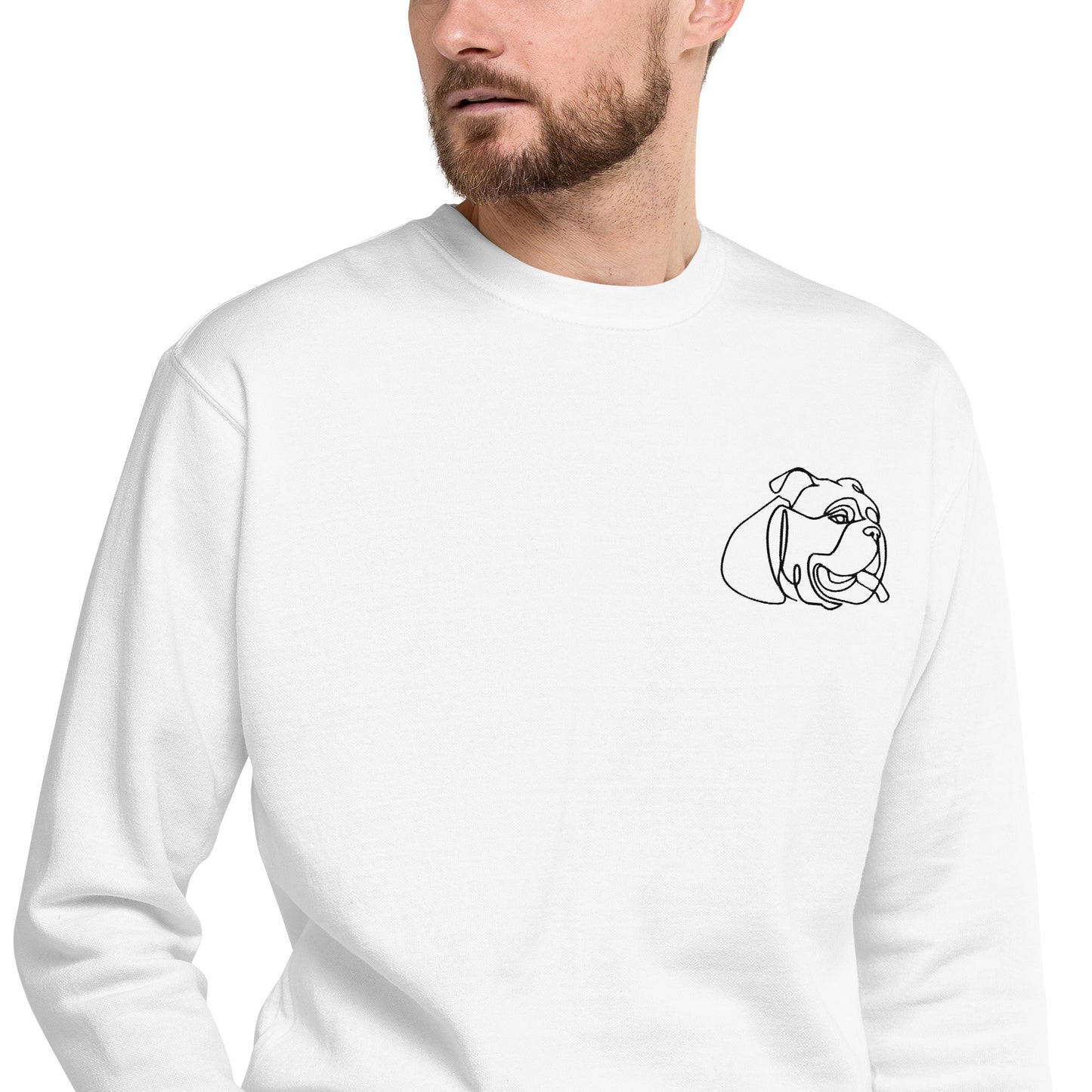Bull Dog Embroidered Unisex Sweatshirt White