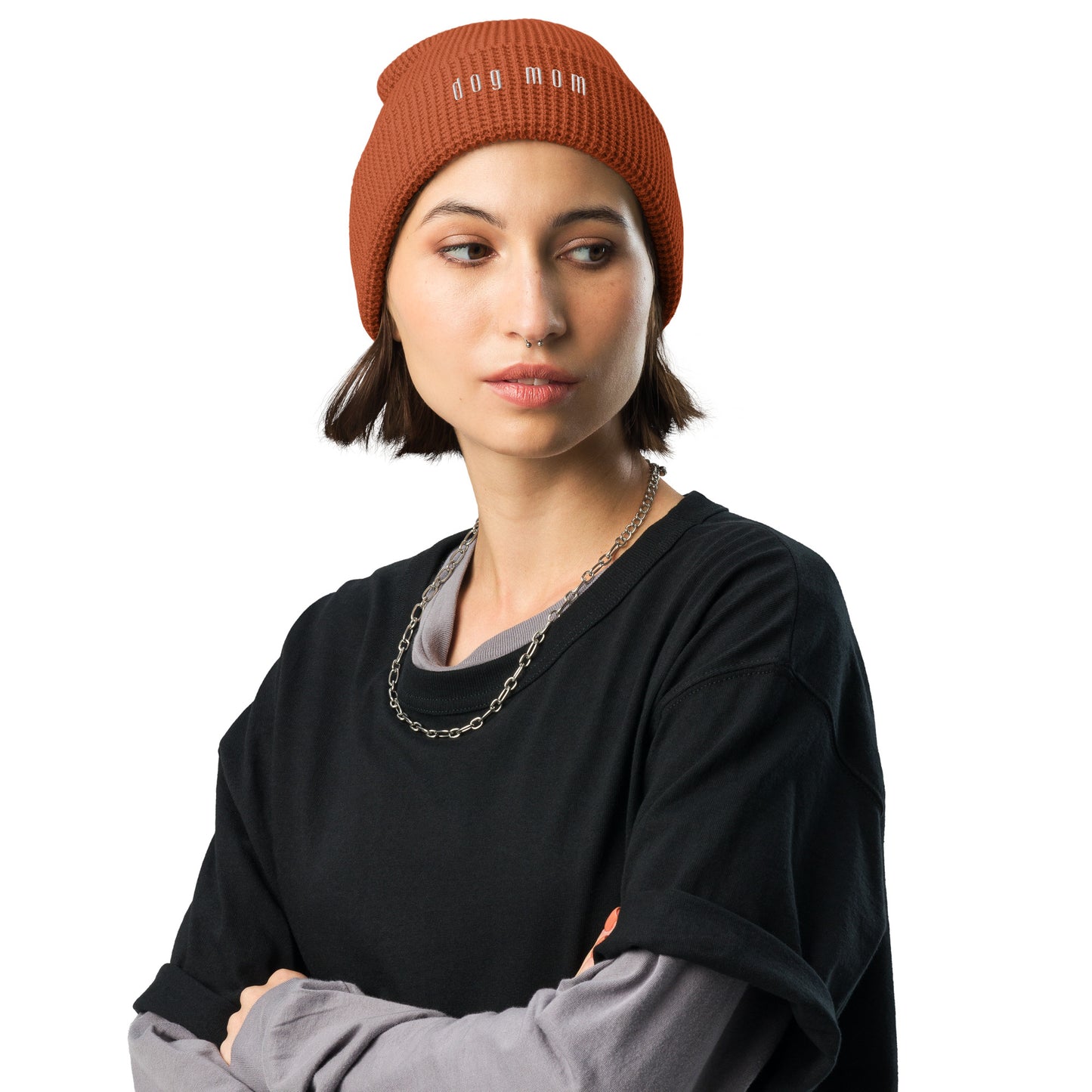 Dog Mom Classic Waffle beanie Rust